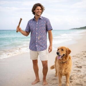 Bonobos Stretch Blue & Orange Floral Print Button Down Shirt, Size M Slim Fit